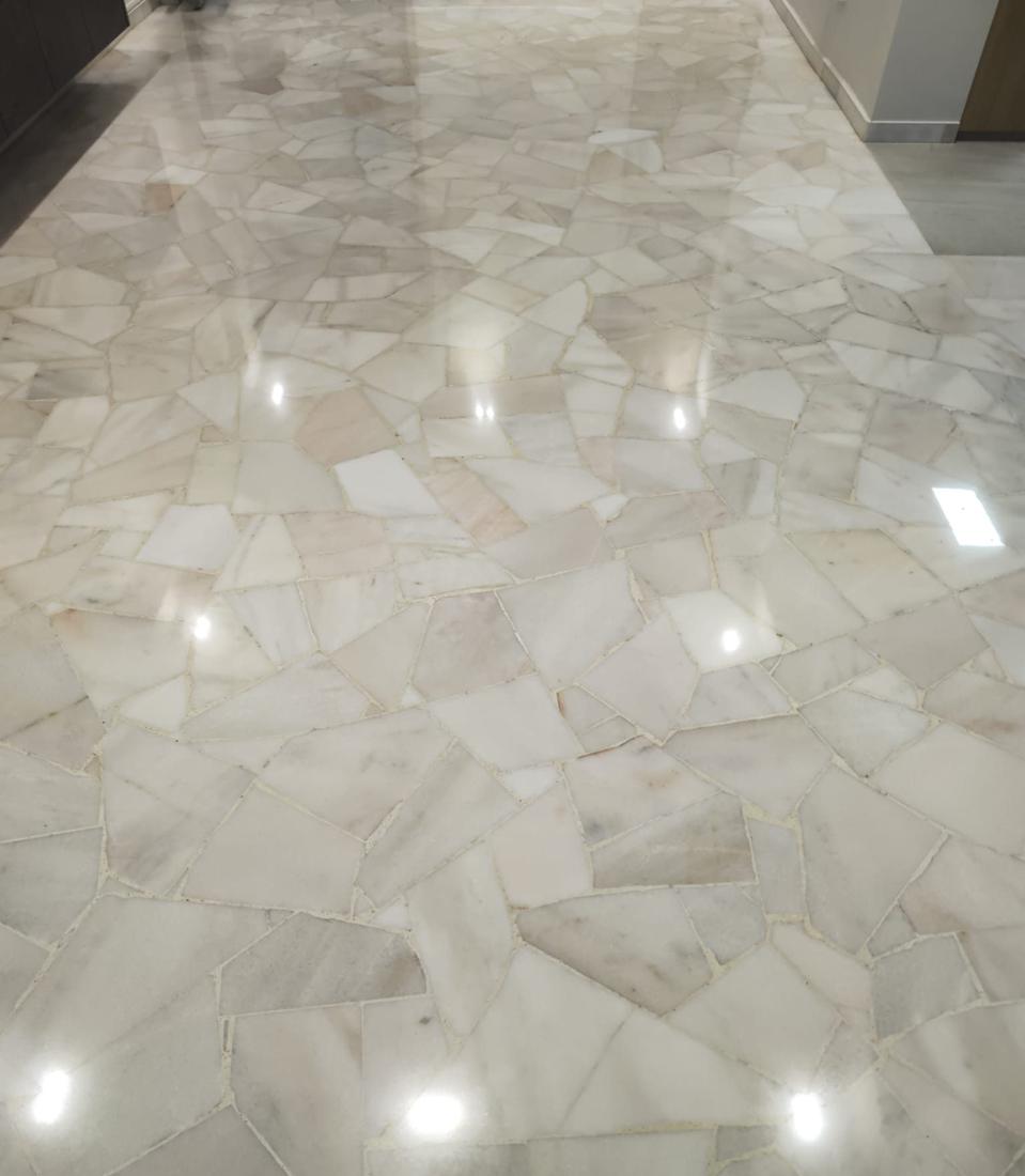 Close view of polished crazy-paving marble