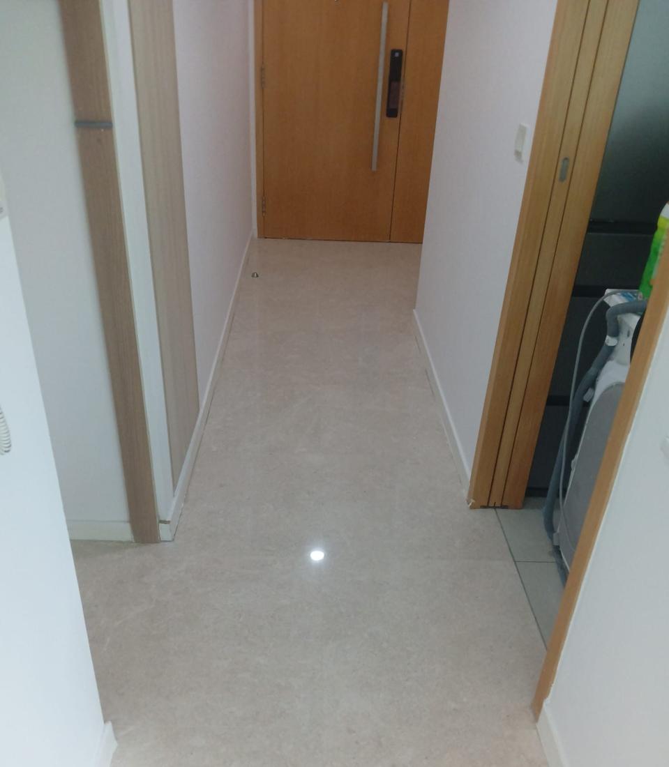 Marble corridor floor after polishing