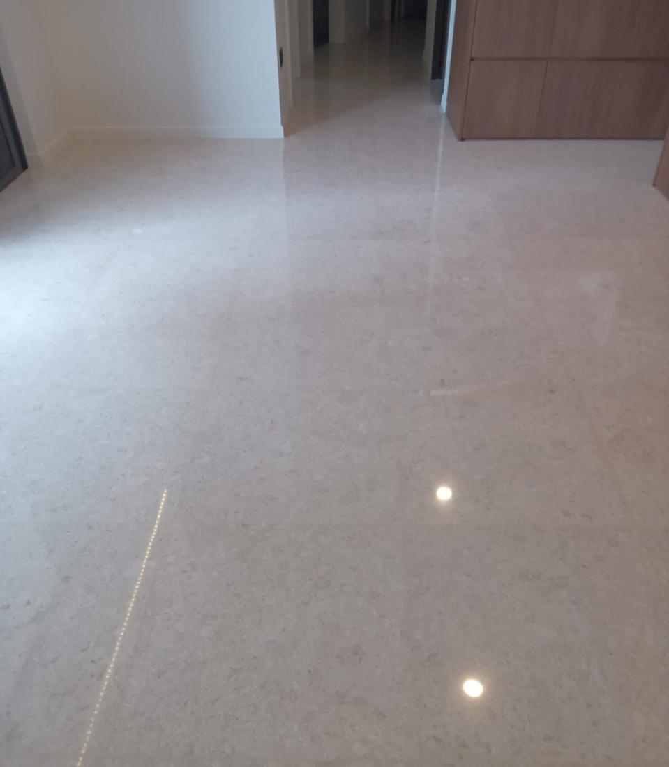 Polished marble hallway floor
